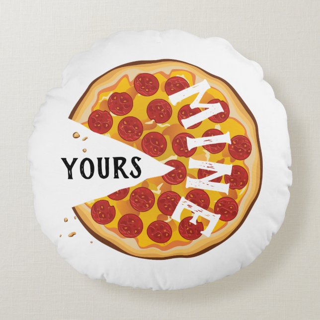 Almofada Redonda Pimenta engraçada, pizza vermelha (Frente)