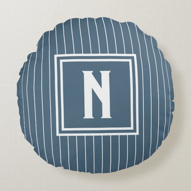 Almofada Redonda Pin Stripe - Navy + White (Frente)