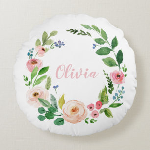 Almofada Redonda Pincel cor-de-água pincel rosa personalizado