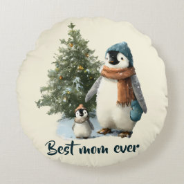 Almofada Redonda Pinguim de Inverno Personalizado “Melhor Mãe de To