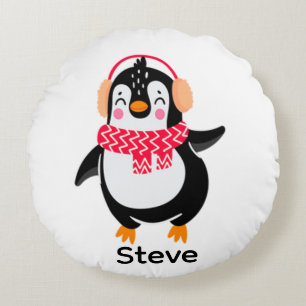 Almofada Redonda Pinguim Jolly Natal em Scarf com Malgas