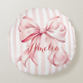 Almofada Redonda Pink Bow and Stripes Personalized
