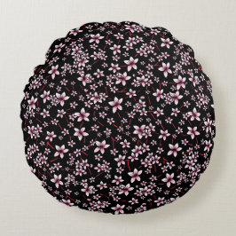 Almofada Redonda Pink Cherry Blossoms On Black