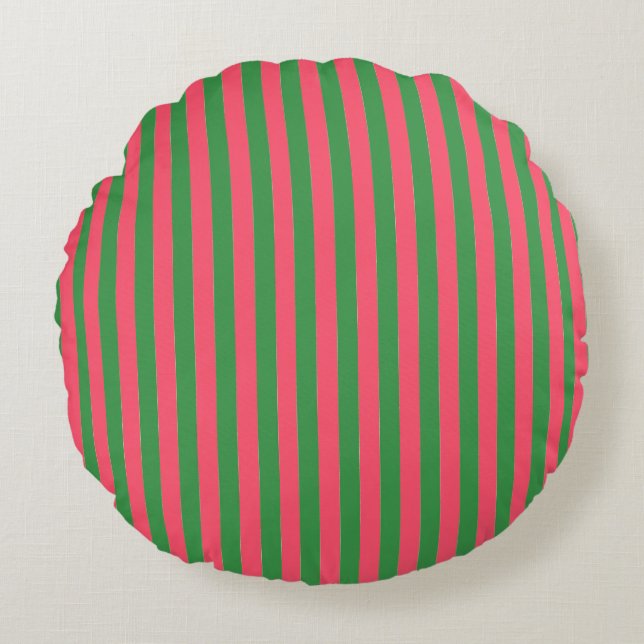 Almofada Redonda Pink Green Stripes,Lovely,Modern, Simple, Trendy (Frente)
