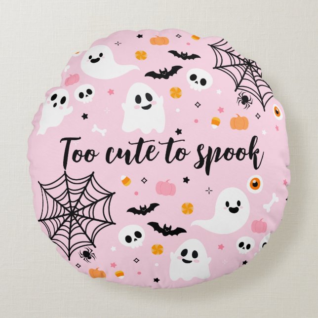 Almofada Redonda Pink Halloween Ghost Decorations (Frente)