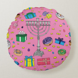 Almofada Redonda Pink Hanukkah Pattern