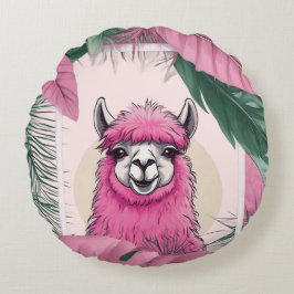 Almofada Redonda Pink Happy Smiling Lama