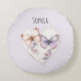 Almofada Redonda Pink Lavender Floral Heart Butterflies Birthday