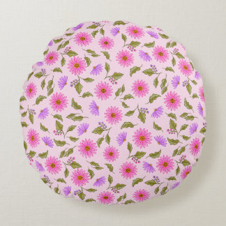 Almofada Redonda Pink Lavender Floral Lacy Daisy Round Pillow II