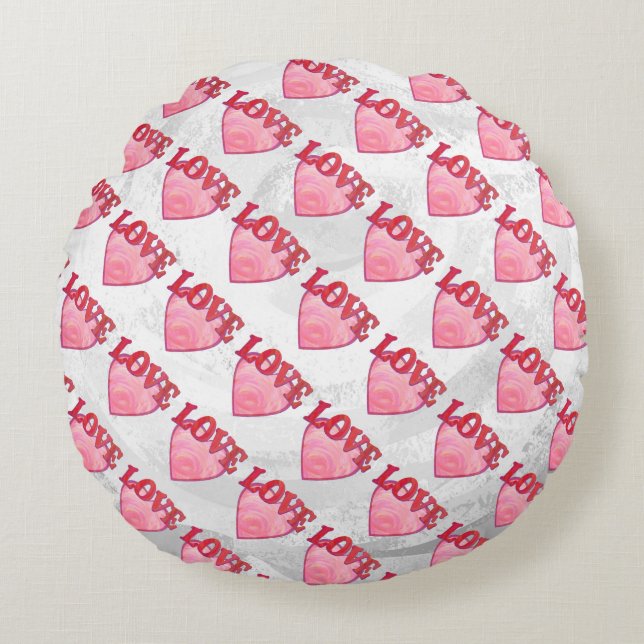 Almofada Redonda Pink Love Heart Pattern (Frente)