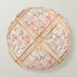 Almofada Redonda Pink Peach Florals Flowers Pattern and Ribbon