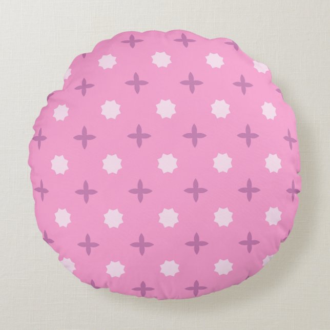 Almofada Redonda Pink Star Petal Dot Pattern (Frente)