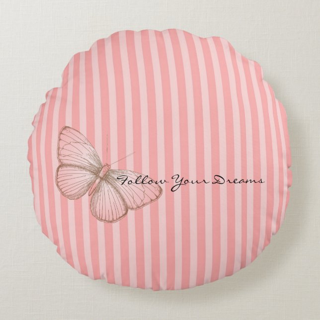 Almofada Redonda Pink Stripes with Butterfly (Frente)
