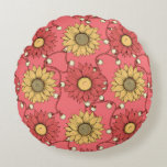 Almofada Redonda Pink Sunflowers Christmas<br><div class="desc">Pink Sunflowers Christmas Round Pillow
A lovely Christmas gift, featuring a fun design of sunflowers in pink and yellow tones, intertwined with lights, perfect for garden and nature lovers.</div>
