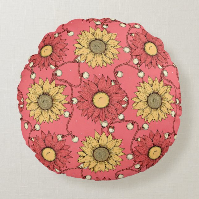 Almofada Redonda Pink Sunflowers Christmas (Frente)