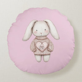 Almofada Redonda Pink Sweet Cute Bunny Pink Sweater Heart