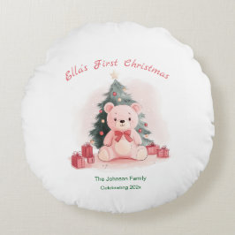 Almofada Redonda Pink Teddy Bear Primeiro Natal