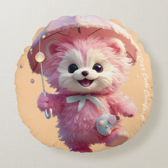 Almofada Redonda "Pink Umbrella Dreams" (Frente)