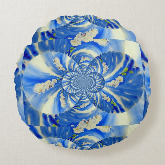 Almofada Redonda Pintor branco de orquídea elegante (Frente)