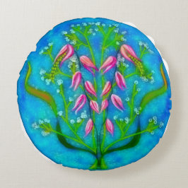 Almofada Redonda Pintura Acrílica de Flores de Praia