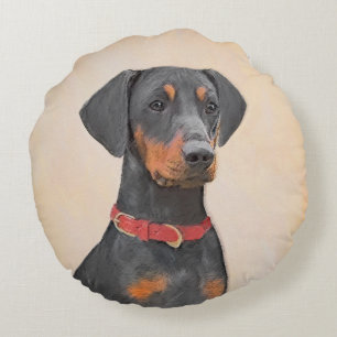 Almofada Redonda Pintura Alemã Pinscher Pintura Original Arte Anima