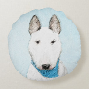 Almofada Redonda Pintura Bull Terrier - Arte Cachorro Original Boni