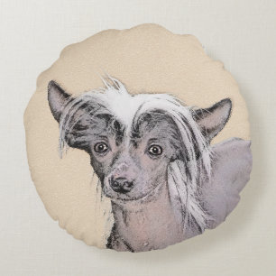 Almofada Redonda Pintura Chinesa Sem Cabelo Penteada Original Dog A