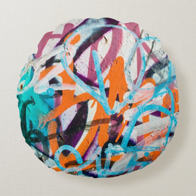 Almofada Redonda Pintura concreta, feita de penas, vestida e danifi (Frente)