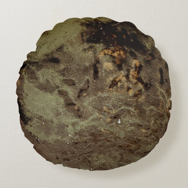 Almofada Redonda Pintura de abstrato preto e castanho (Frente)