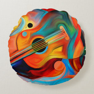 Almofada Redonda pintura de abstrato sobre música e ritual