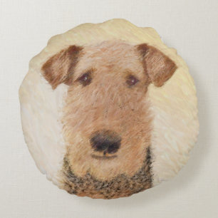 Almofada Redonda Pintura de Airedale Terrier - Arte original bonita