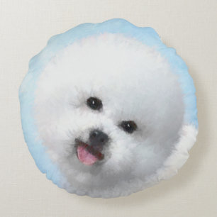 Almofada Redonda Pintura de Bichon Frise - Arte de Cachorro Origina