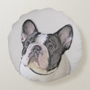 Almofada Redonda Pintura de Bulldog Francês (Brindle Pied) - Arte 