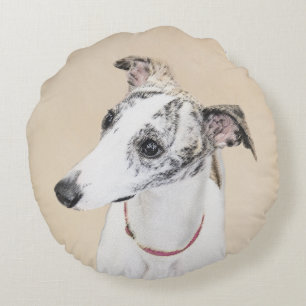 Almofada Redonda Pintura de chicote - Arte de Cão Original Bonita