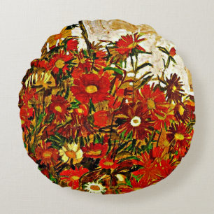 Almofada Redonda Pintura de Egon Schiele, Campo de Flores