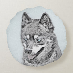 Almofada Redonda Pintura de Klee Kai no Alasca - Arte de Cachorro O