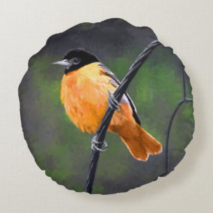 Almofada Redonda Pintura de Oriole - Arte Original para Pássaros