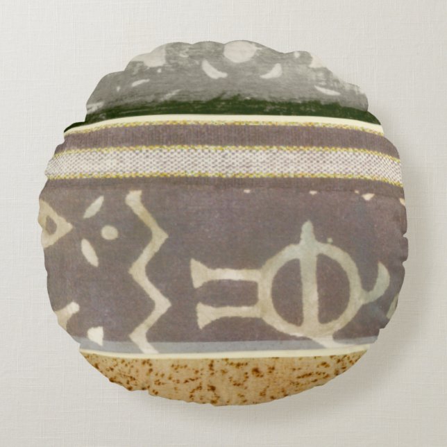 Almofada Redonda Pintura de Padrão Tribal Contemporânea (Frente)