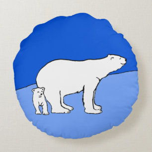 Almofada Redonda Pintura de Polar Bear Mãe e Cubo - Arte da Vida S
