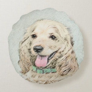 Almofada Redonda Pintura do Cocker Spaniel Buff - Arte Original par