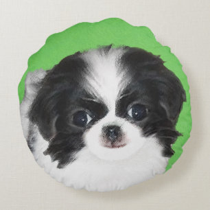 Almofada Redonda Pintura do filhote de cachorro de Chin do japonês