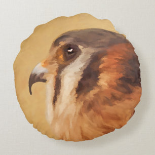 Almofada Redonda Pintura em Kestrel Americano - Arte de Pássaro Or