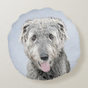 Almofada Redonda Pintura em Wolfhound Irlandês - Arte em Cachorro O