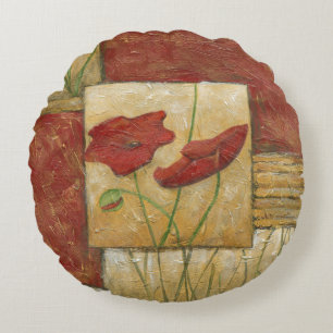 Almofada Redonda Pintura Floral com Traços Visíveis do Pincel