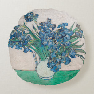 Almofada Redonda Pintura Impressionista Vaso de Íris de Van Gogh