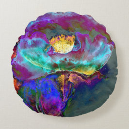 Almofada Redonda Pintura romântica elegante de flores de pétalas ro