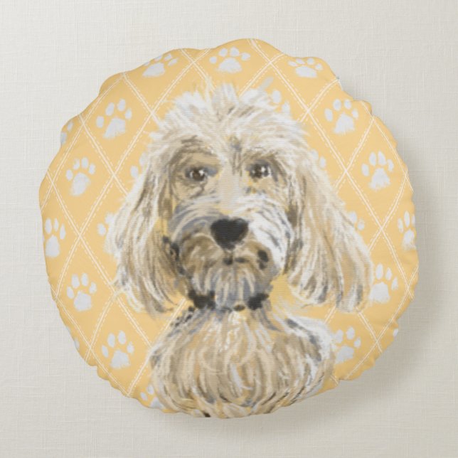 Almofada Redonda Pinturas de Cachorro Labradoodle / Amor Labradoodl (Verso)