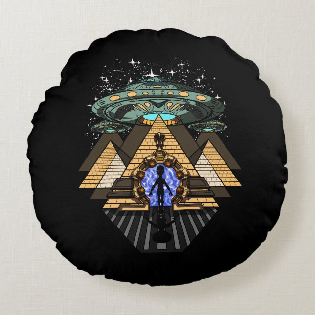 Almofada Redonda Pirâmides Egípcias do Espaço Alienígena Annunaki (Frente)