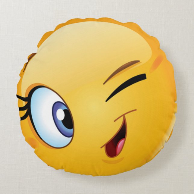 Almofada Redonda Piscar os olhos "sexy" Emoji (Frente)