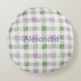 Almofada Redonda Pistachio Plaid Stripes Lavender Faux Glitter